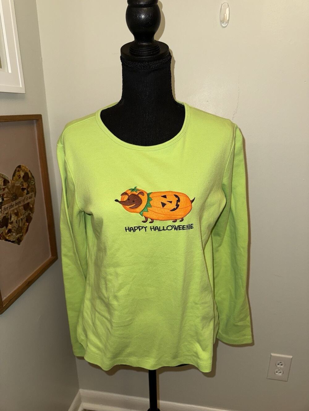 Mountain Lake Lime Green dachshund Dog Halloween Tshirt halloweenie Long Slv Sm